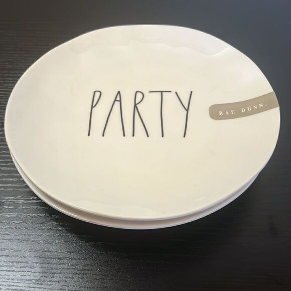 Rae Dunn Set of Two 8-Inch "PARTY" Melamine Salad Plates - Picture 2 of 4